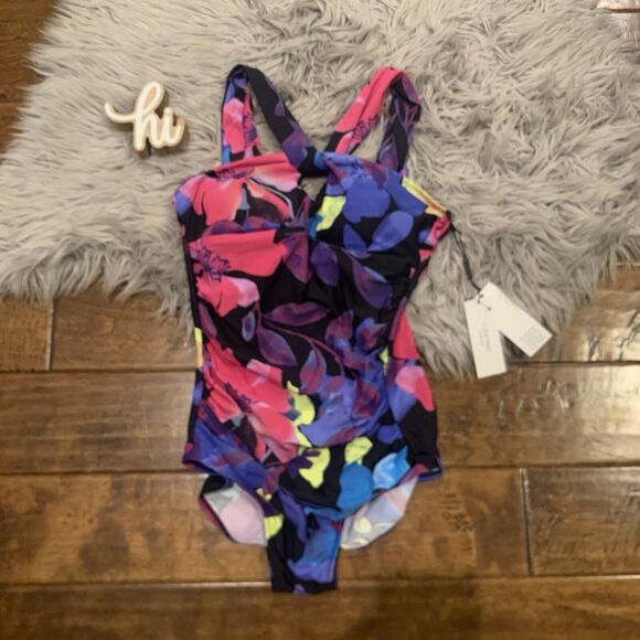 Calvin Klein Other - Calvin Klein Santorini Convertible One Piece Swimsuit Multicolor Floral Size 12